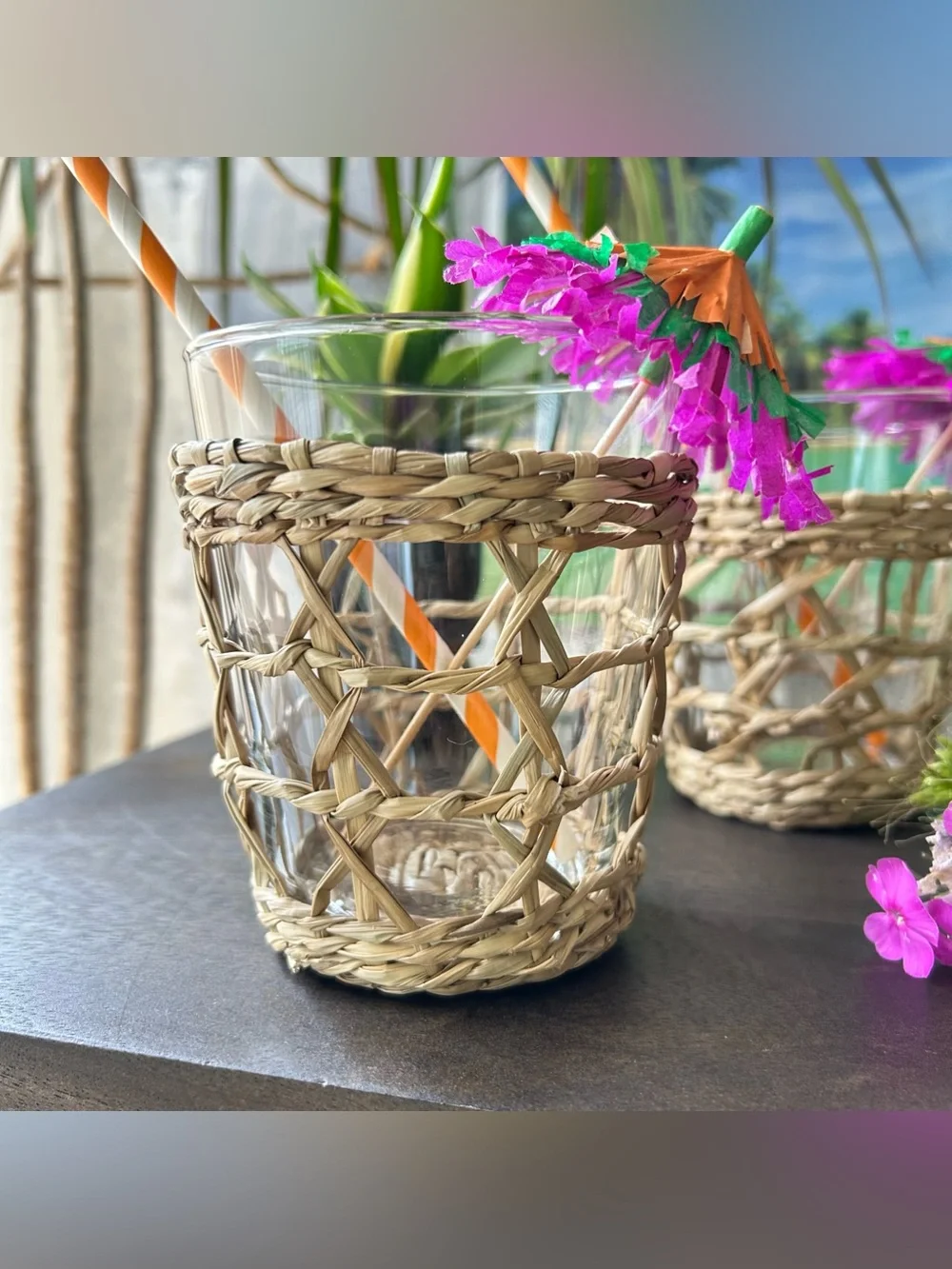 🌴Tropical Glass Tumblers w/Seagrass Wrap | Set of 2 | Threshold | Target